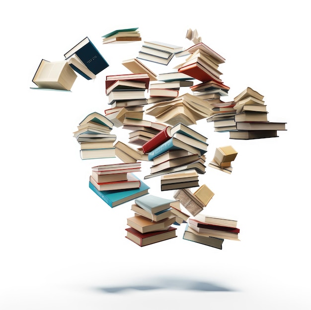 Books flying in a stack isolated on a white background