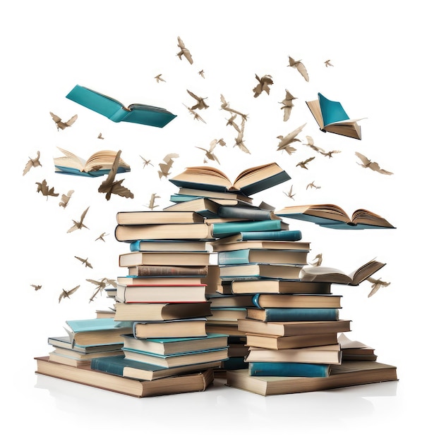 Books flying in a stack isolated on a white background