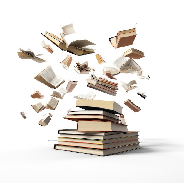 Books flying in a stack isolated on a white background