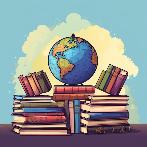 Foto libri e globo giornata internazionale dell'alfabetizzazione 2023