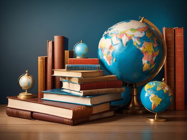 Books and globe international literacy day 3D Generate Ai