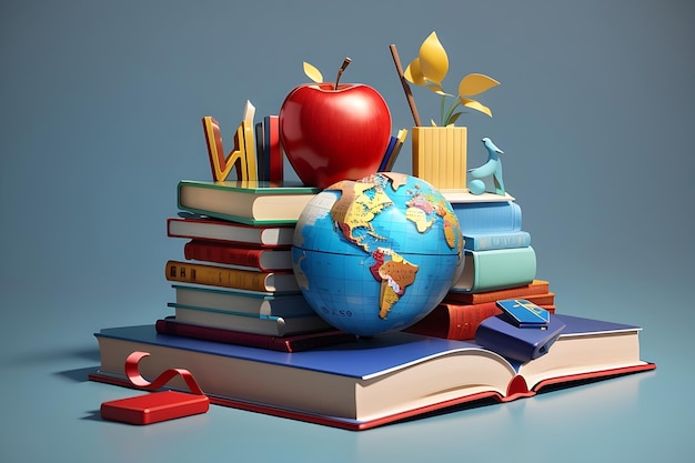 Books and globe international literacy day 3D Generate Ai