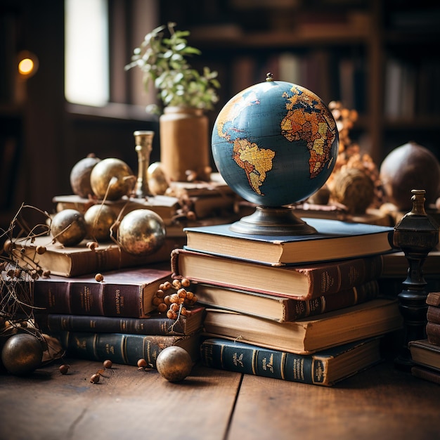 Книги и глобус, международный день грамотности