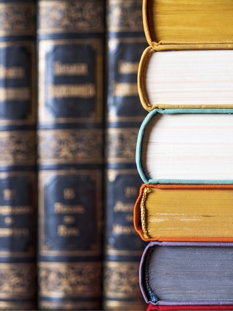 Books lying on the table close up