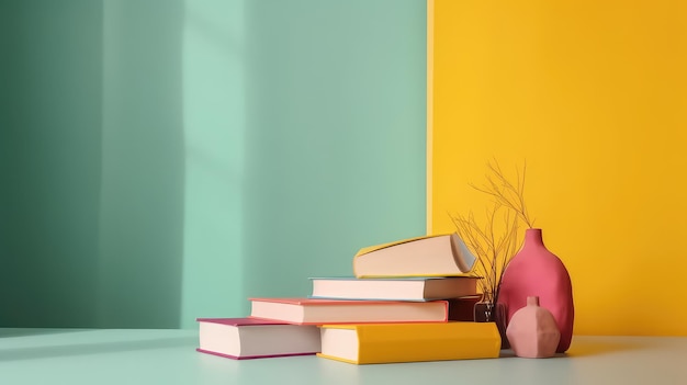 Books on minimal colorful background