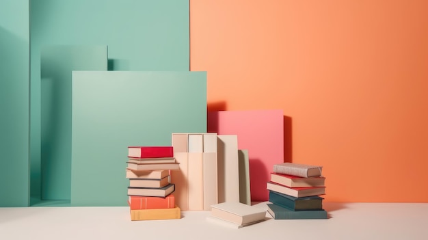 Books on minimal colorful background