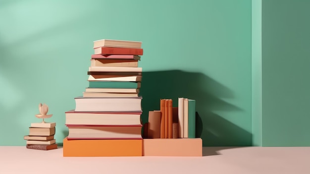 Books on minimal colorful background