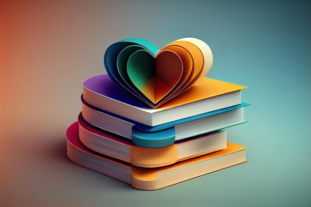 Books and pages in shape of heart Generative Ai