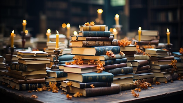 Photo books on the shelves in the library