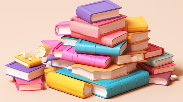 Books stack isolated on pastel background AI Generated