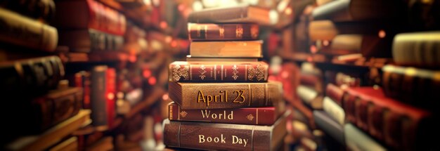 books stacked to form the shape of a staircase with the inscription April 23 World Book Day ascending along the steps symbolizing the journey of learning and discovery Generative AI