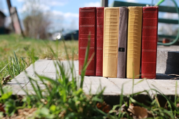 Books standing on a table