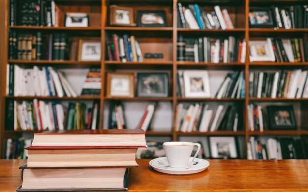 Books on the table in the library