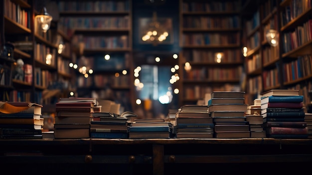 Books on the table in the library