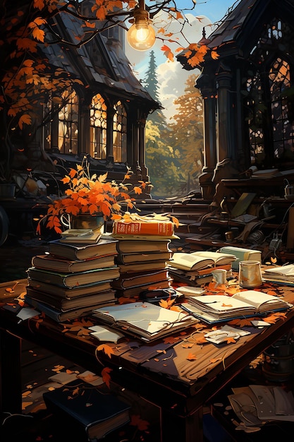 Books on Table Under Tree