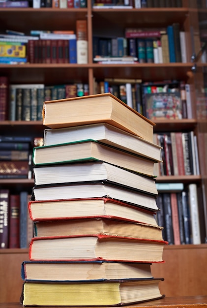 Books on wooden table