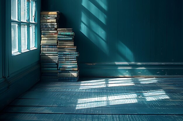 シルエットとして本棚 影 積み重ねられた本のキャスト 木製 優雅な背景のクリエイティブ写真