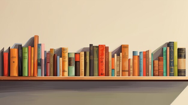 Photo bookshelf colorful books on white wall