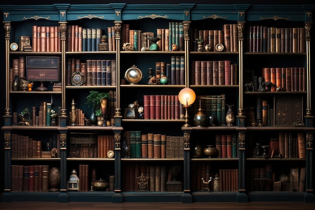 Bookshelf filled with a variety of books in a cozy home library