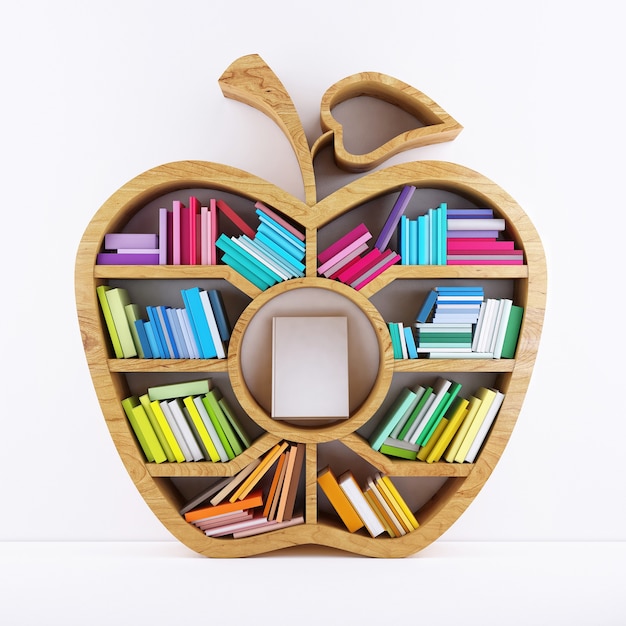 Bookshelf in form of apple on white background