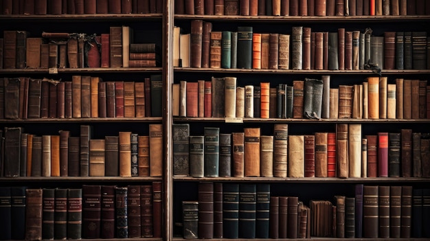 Bookshelf Many old books in a book shop or library