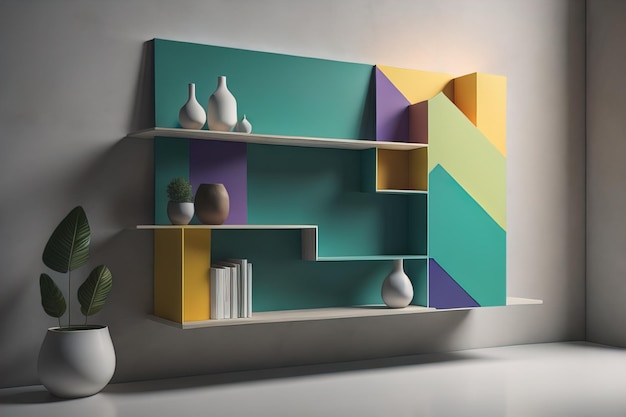 Bookshelf in scandinavian interior ai generative