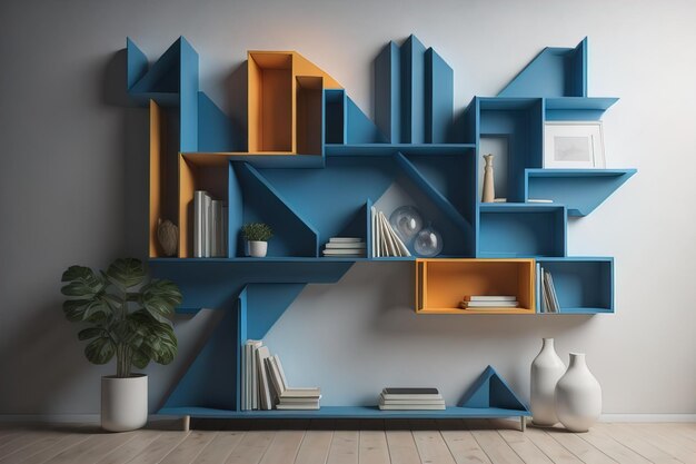 Bookshelf in scandinavian interior ai generative