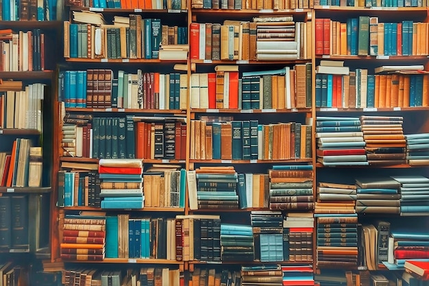 Bookshelf with books in the library