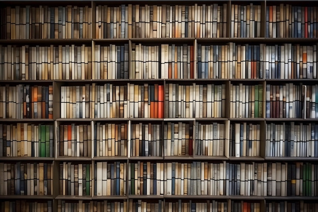 Bookshelves in the library with old books Education learning concept Generative AI