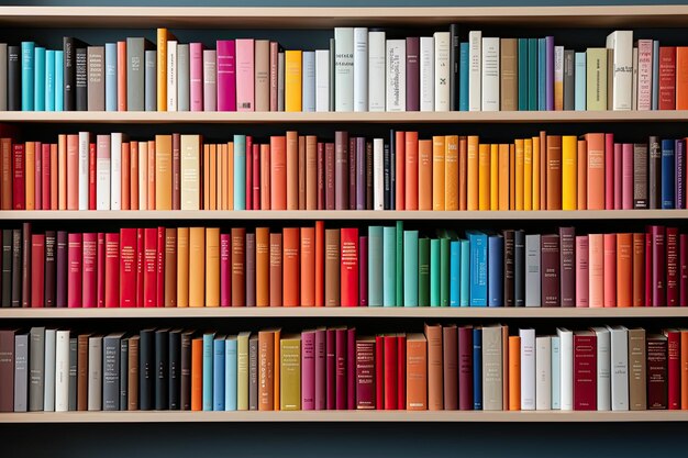 Bookshelves with colorful books 3d render illustration background