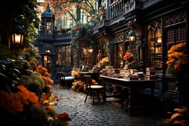 bookshop with lots of books in autumn seasonreading addicts concept