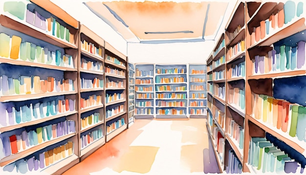 Bookstore indoor watercolor style ai generated