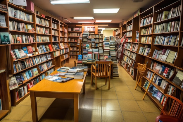 제너레이티브 AI로 만든 판매용 도서 및 기타 상품이 있는 도서관의 서점