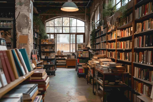 the bookstore with bookshelf full of books professional photography