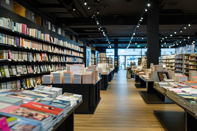 the bookstore with bookshelf full of books professional photography