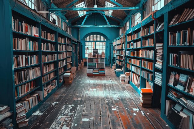 the bookstore with bookshelf full of books professional photography