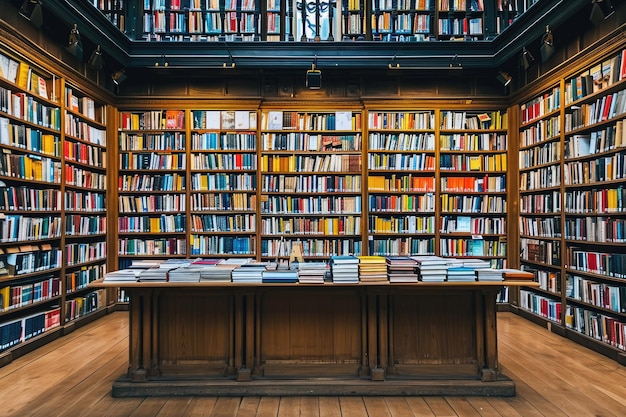 Книжный магазин с книжной полкой, полной книг, профессиональная фотография