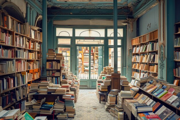 the bookstore with bookshelf full of books professional photography