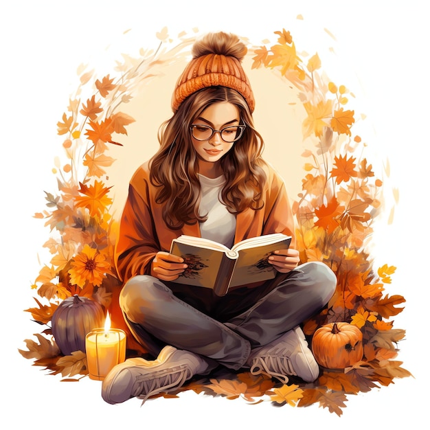 Bookworm girl in autumn