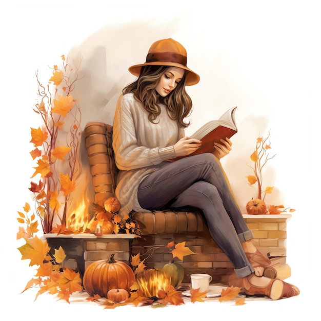 Bookworm girl in autumn