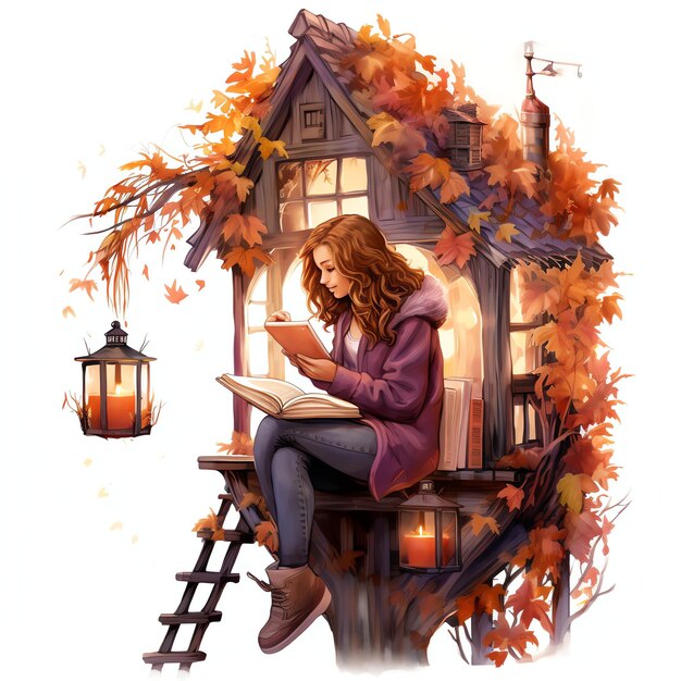 Bookworm girl in autumn