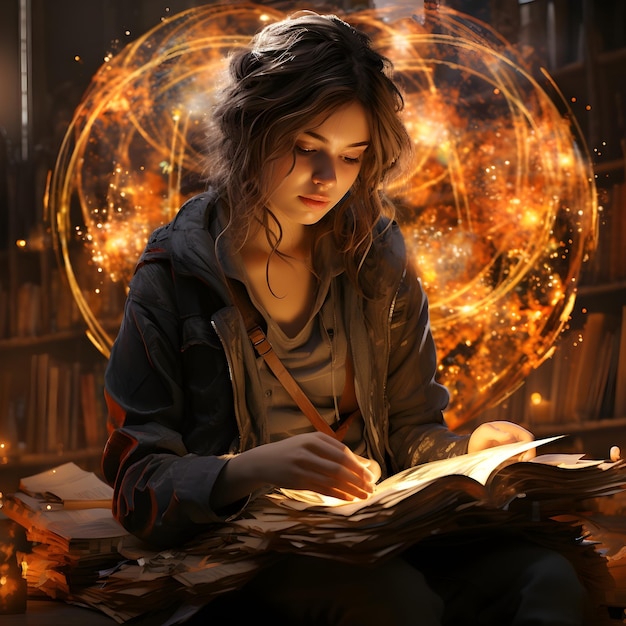 A bookworm girl reading a book with devotion