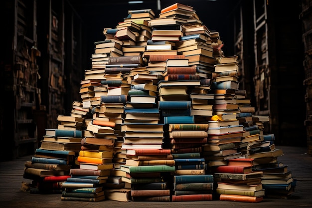 Bookworms delight A towering stack of books at the bookshop