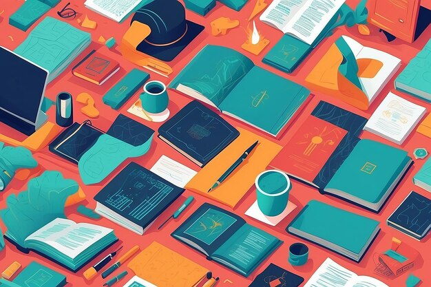 Bookworms haven flat lay illustration