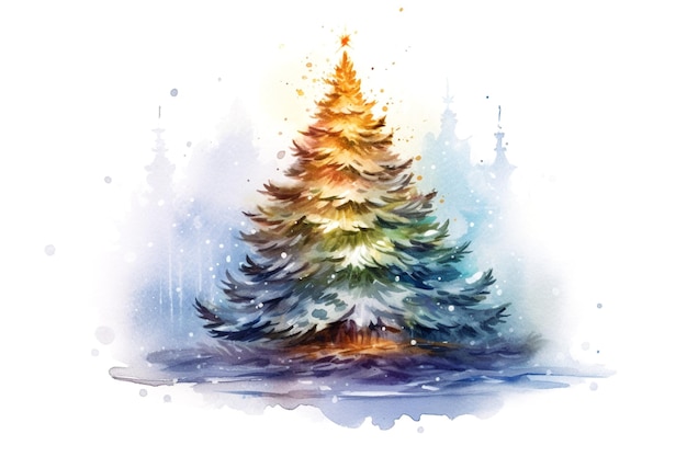 Boom aquarel wenskaart Nieuwjaar Kerstmis AI gegenereerd