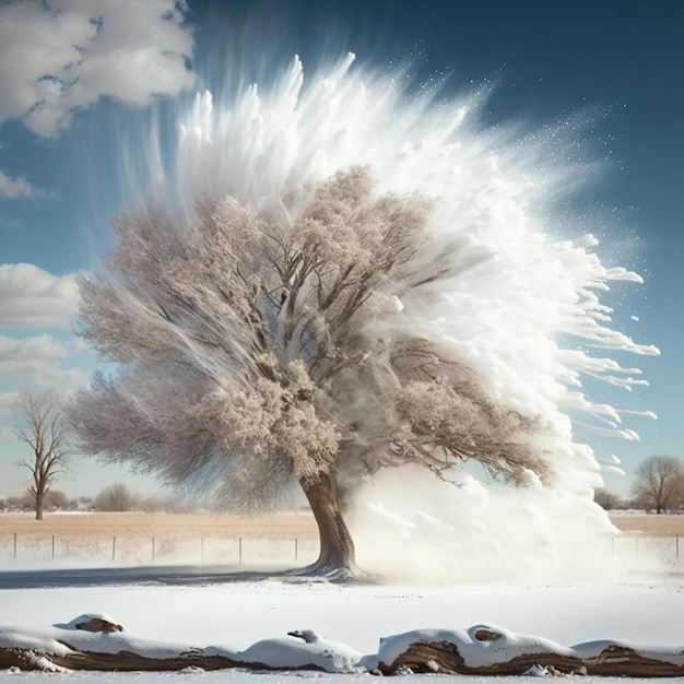 Foto boom in vorst en landschap in de sneeuw tegen hemel winters tafereel