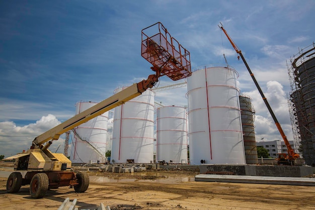 Boom lift at new tank oil construction
