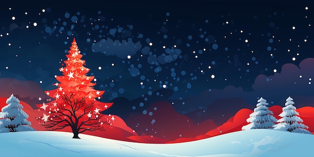 boom sneeuw rode hemel achtergrond illustratie ster sterrenhemel jonge banner verhalenboekontwerp onverzadigd