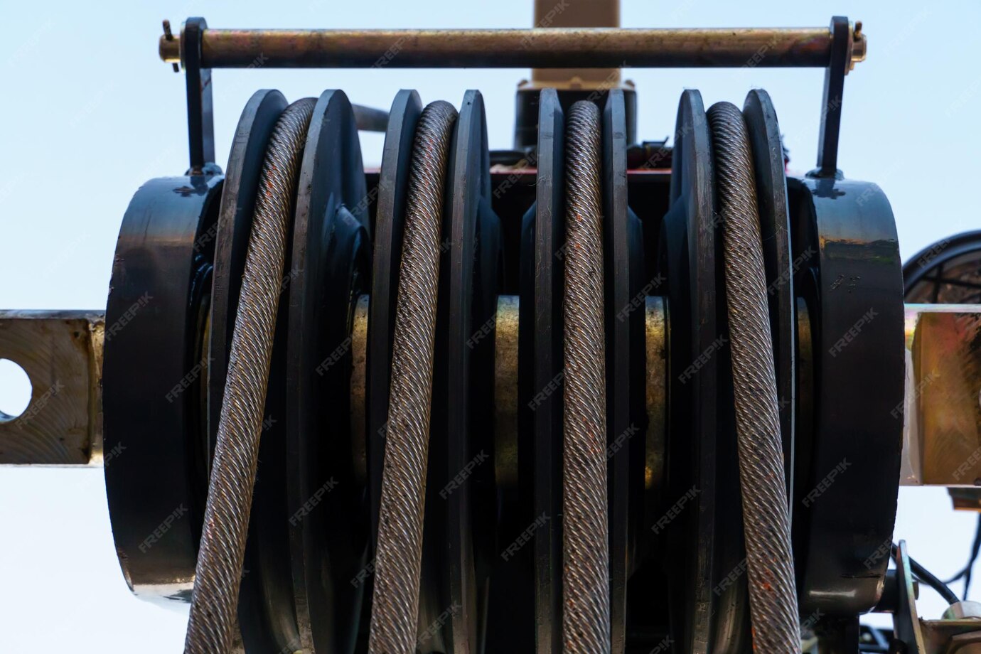 Premium Photo | The boom of a wheeled crane and a rope for lifting