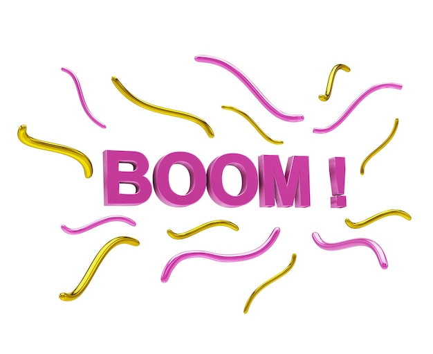 Photo boom wording sound effect, 3d render, illustration